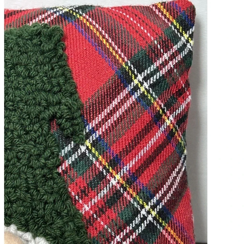 Christmas Gnome Plaid Throw Pillow Red Green Tartan Holiday Decorative Cushion
